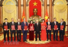 Tổng Bí thư, Chủ tịch nước Nguyễn Phú Trọng trao quyết định bổ nhiệm 9 tân Đại sứ Việt Nam ở nước ngoài . Ảnh: TTXVN